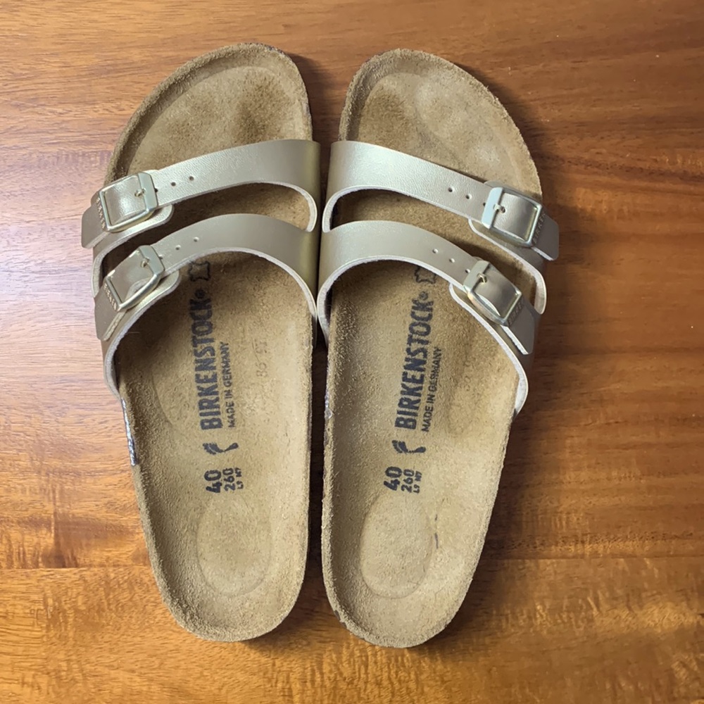 Gold Birkenstock Sandals Size 40